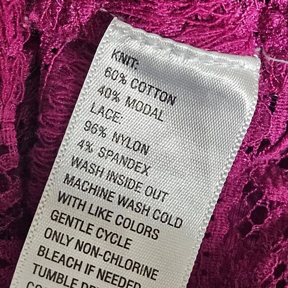 Purple Lace Detail Cotton Blend Tee Size Large - Picture 4 of 4